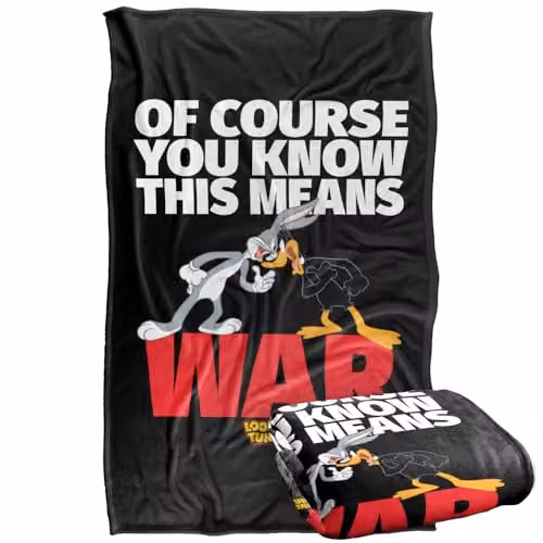 Warner Bros. Looney Tunes Bugs and Daffy This Means War Super Soft Microfibre Throw Blanket, Multicolour, W/D/H: 91 x 147 cm – 1