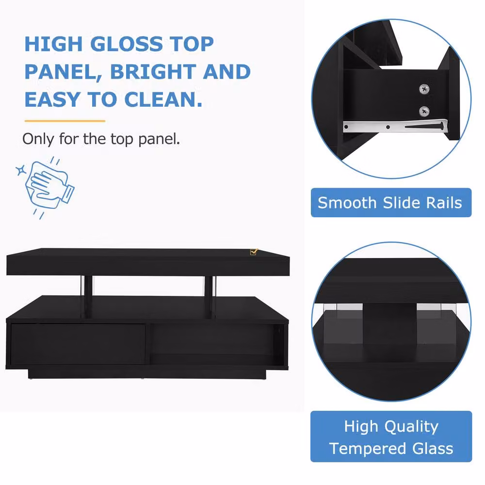 Matteo Black High Gloss LED Coffee Table with Storage, W/D/H: 95 x 50 x 42.5 cm – 5
