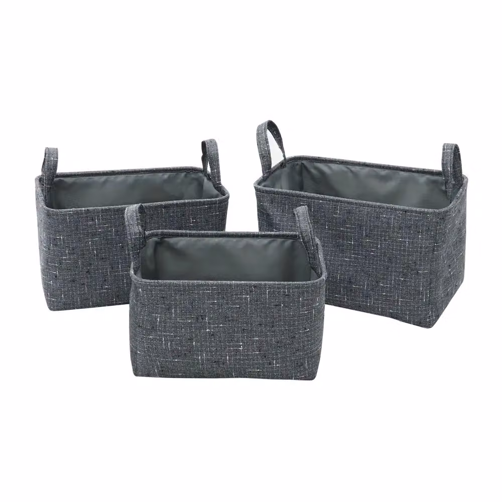 JVL Shadow Rectangular Fabric Storage Baskets with Handles, Set of 3, Grey – 2