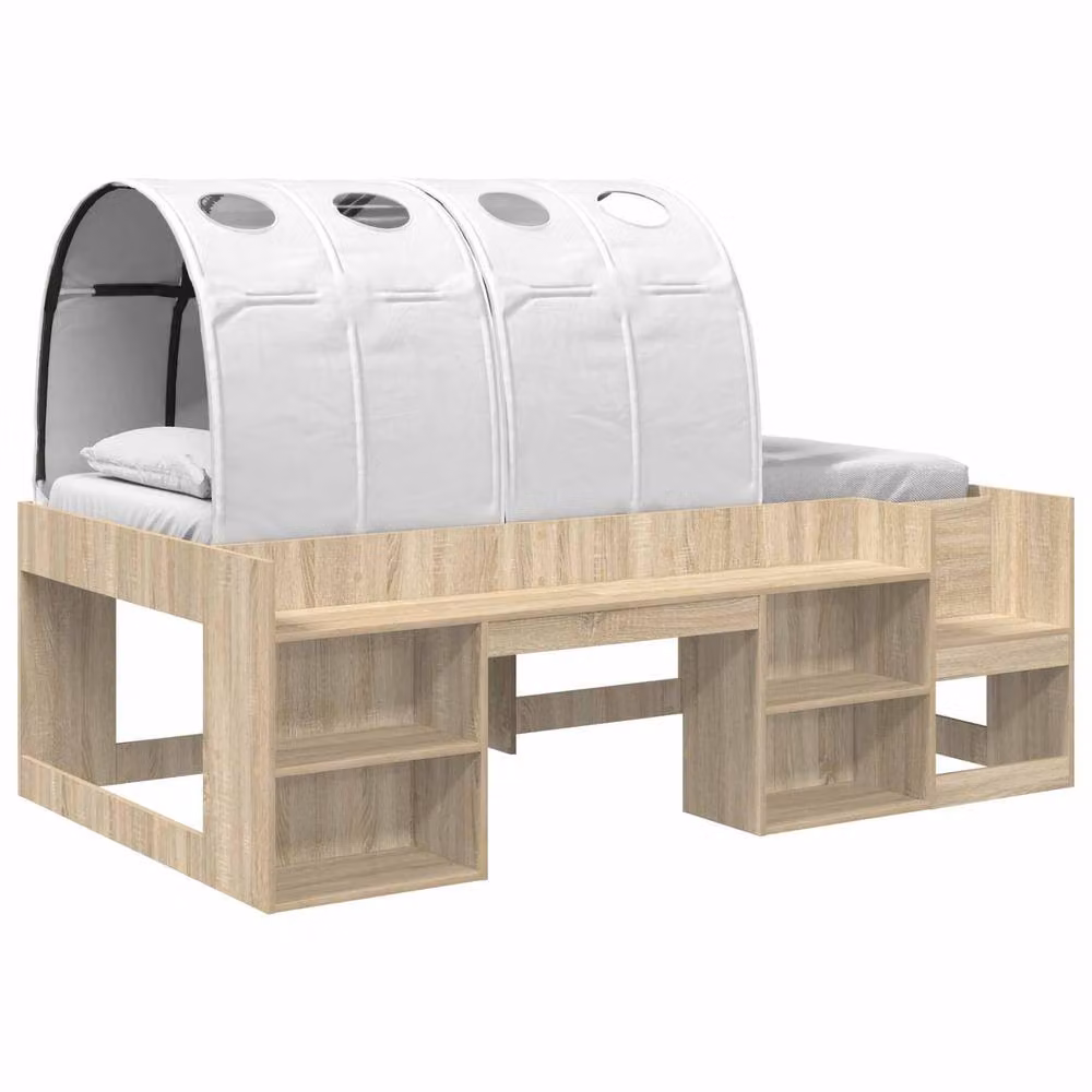 Berkfield Home 3-Piece Modern Bed Frame with Side Compartment Shelves in Sonoma Oak, White and Brown – 2