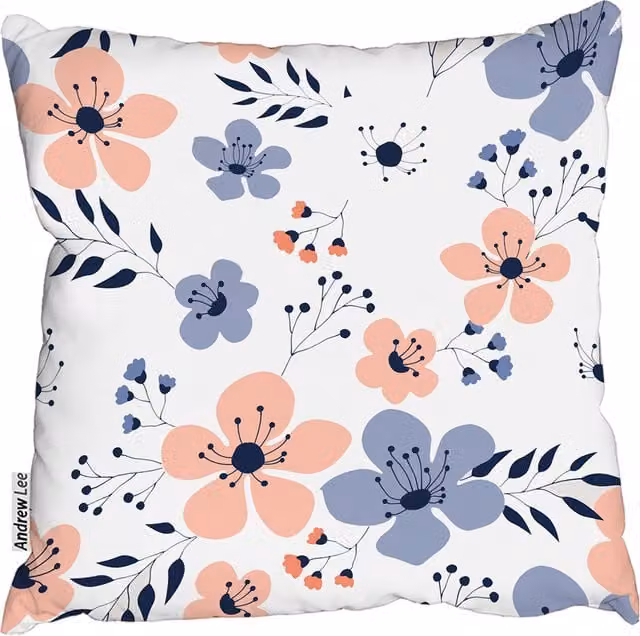 Andrew Lee Floral Square Cushion in Pink, Blue and White, 60 x 60 cm