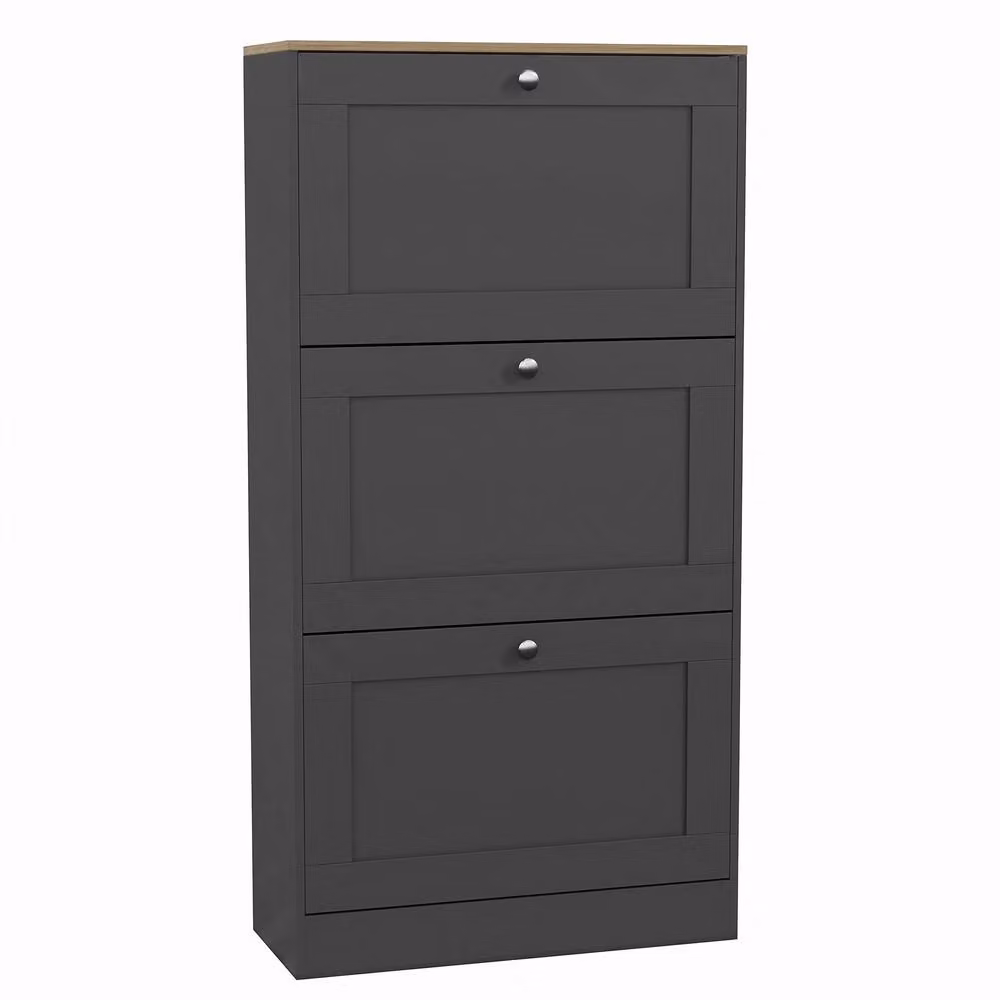 Home Discount Vida Designs 3 Drawer Shoe Cabinet with Tilting Compartments in Anthracite Grey – 8