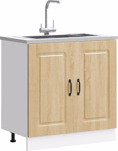 Berkfield Home Kalmar Sink Base Cabinet, Sonoma Oak, Brown, W/D/H: 80 x 46 x 81.5 cm
