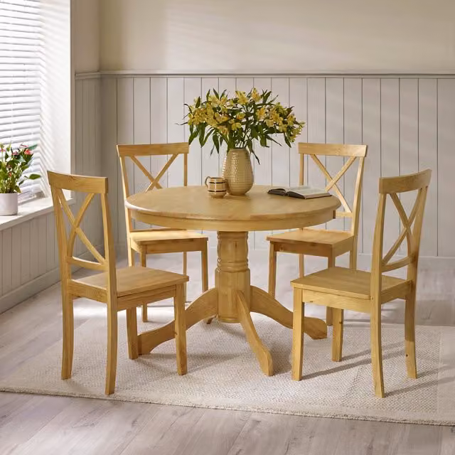 FurnitureboxUK Bude Round Wooden Dining Table and Millford Chairs Set in Oak Brown