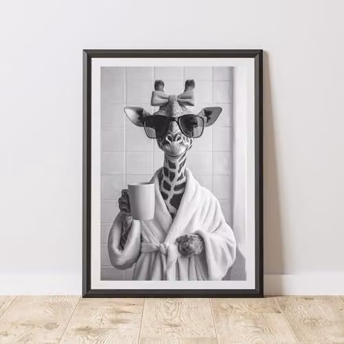60 Second Makeover Funny Giraffe Animal Print Paper Poster, Black and White, W: 21.0 cm, H: 29.7 cm