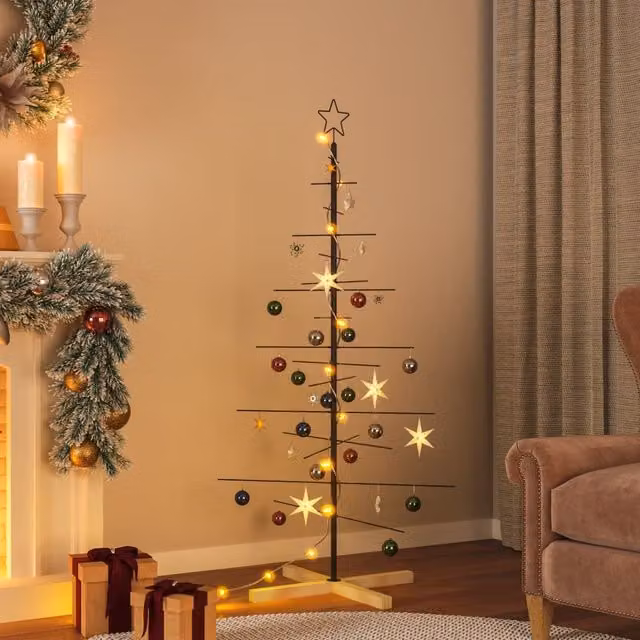 Berkfield Home Modern Metal Christmas Tree with Wooden Base, Black, Height: 150 cm
