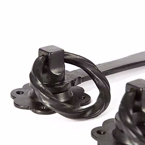 Hammer and Tongs Rose Ring Gate Latch, Matt Black Iron, Pack of 2, W: 28.5 cm – 3