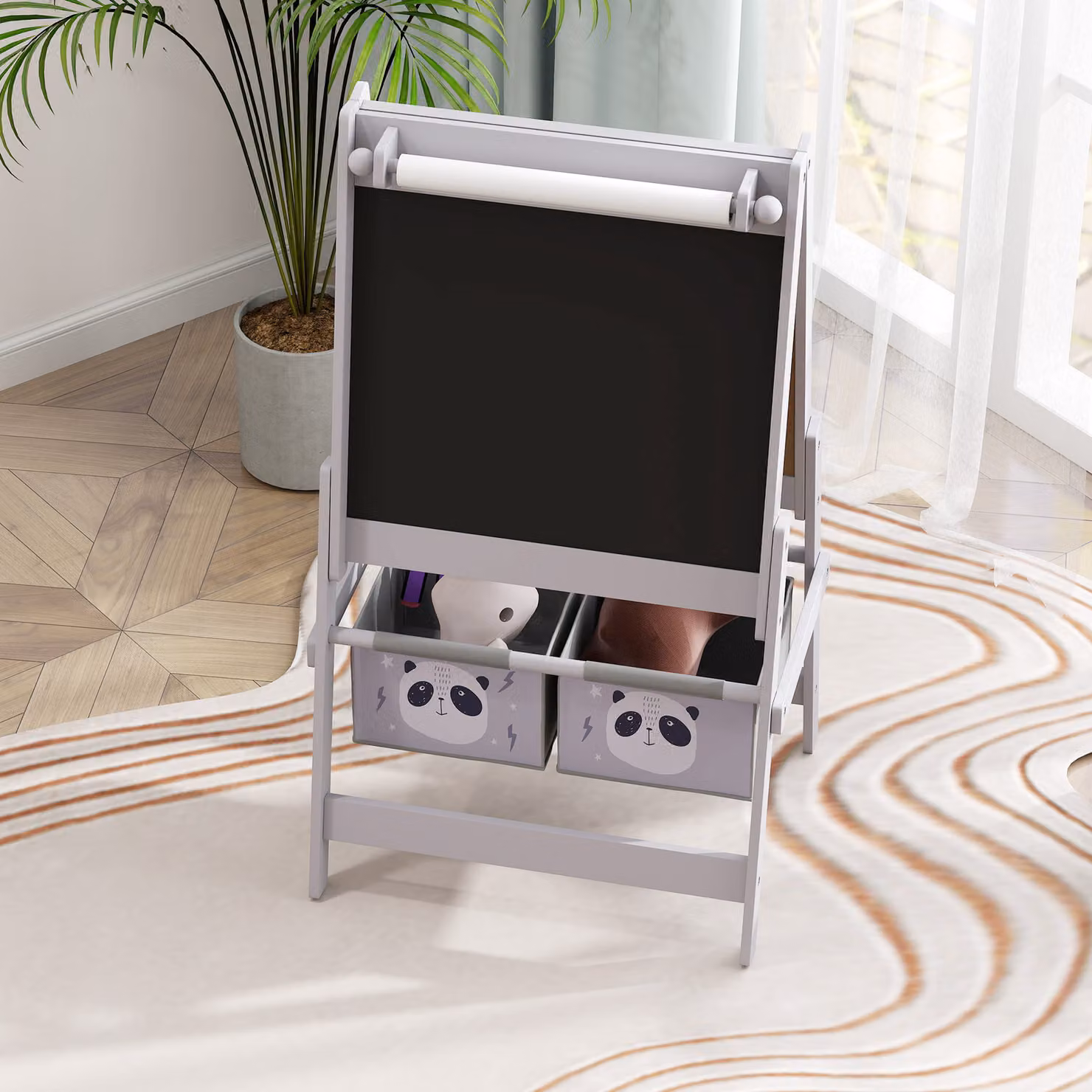 AIYAPLAY 3-in-1 Kids Art Easel with Paper Roll and Storage, Grey – 5