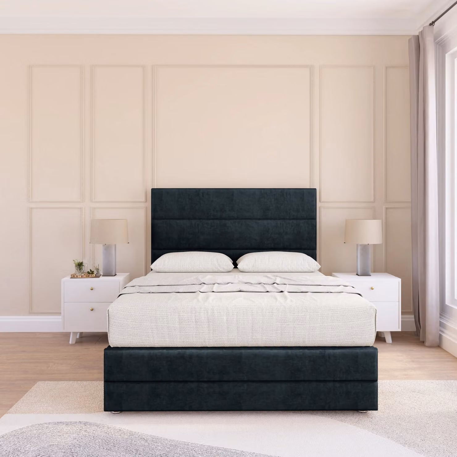 Sloomy Monaco Upholstered Velvet Bed Base in Black, Super King, W/D/H: 200 x 200 cm