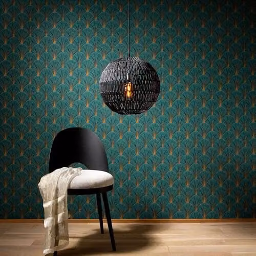 Erismann Art Deco Geometric Non-Woven Vinyl Wallpaper in Green and Gold