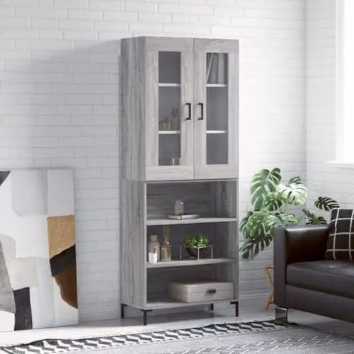 vidaXL Modern Grey Sonoma Highboard with Glass Doors, W/D/H: 69.5 x 34 x 180 cm – 2