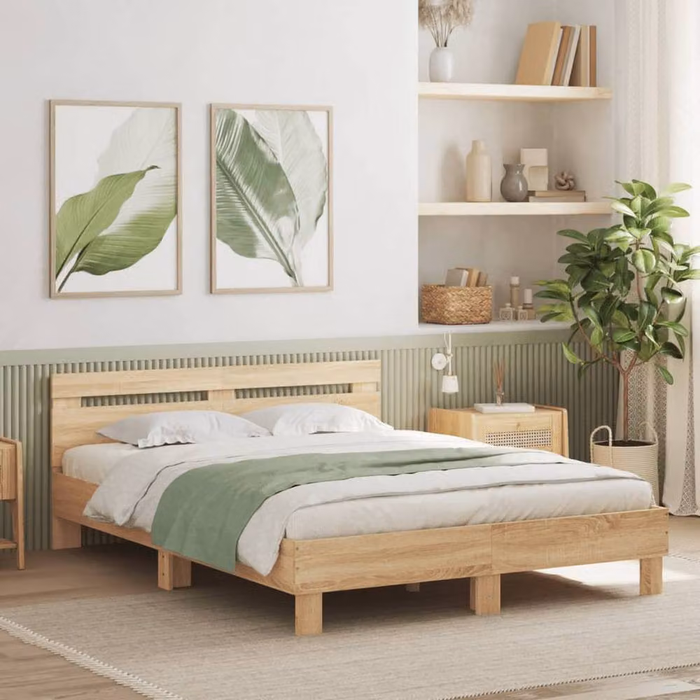 Berkfield Home Durable King Size Bed Frame in Sonoma Oak, Light Brown, W/D/H: 150 x 200 cm – 2