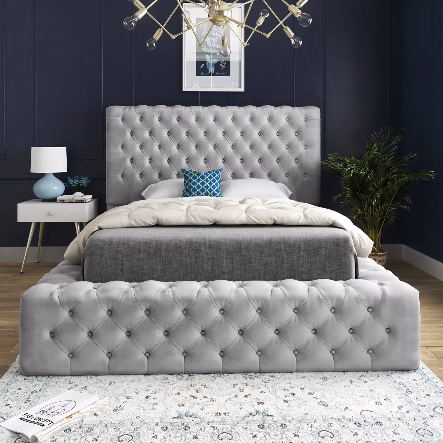 DS Living Cambridge Upholstered Grey Velvet Bed Frame, W/D/H: 180 x 200 cm – 3