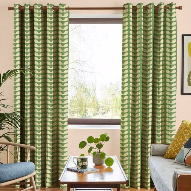 Orla Kiely Solid Stem Made to Measure Blackout Cotton Eyelet Curtains in Green