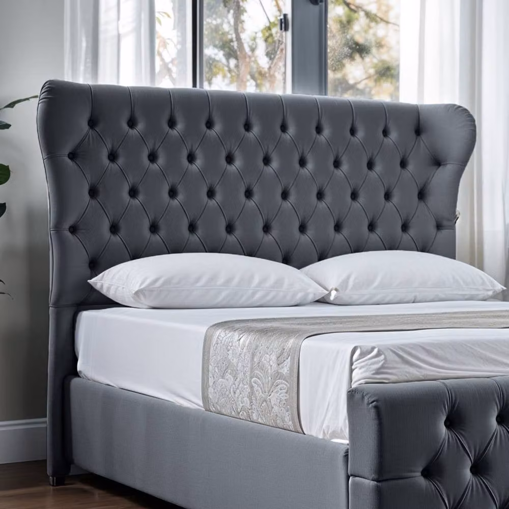 UK Bed Furniture Isabella Upholstered Slatted Base Bed with Wingback Headboard in Anthracite Grey, W/D/H: 120 x 200 cm – 3