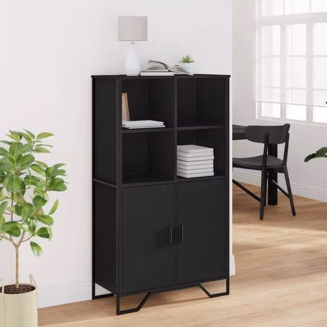 Berkfield Home Black Matt MDF Highboard W: 79.5 cm, D: 35.5 cm, H: 137.5 cm – 1