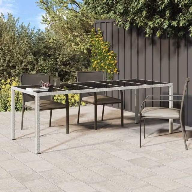 Berkfield Home White Poly Rattan and Tempered Glass Garden Table W: 250 cm, D: 100 cm, H: 75 cm