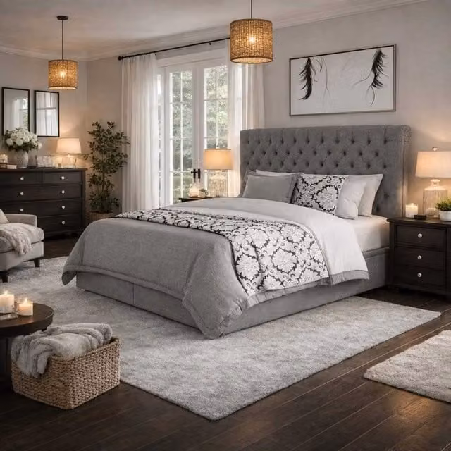K Mehmood Enterprise Ltd Sleigh Divan Ottoman Bed in Grey Fabric, W/D/H: 140 x 200 cm
