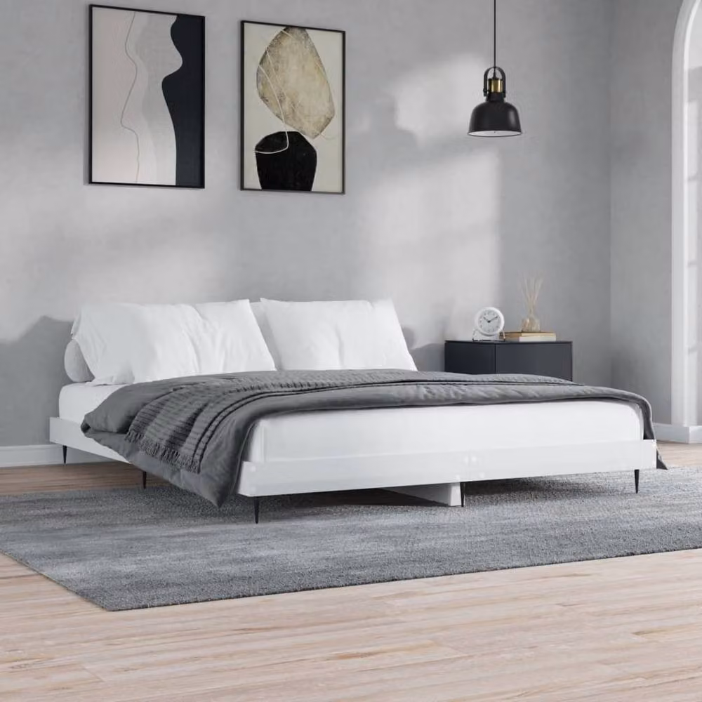 Berkfield Home High Gloss White Bed Frame in Engineered Wood 200 x 200 cm – 1