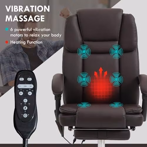 Vinsetto Executive Massage Office Chair in Brown PU Leather with Headrest and Swivel Function – 4