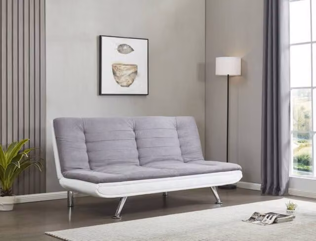 Comfy Living Ltd 3 Seater Charcoal Grey and White Fabric and Faux Leather Click Clack Sofa Bed