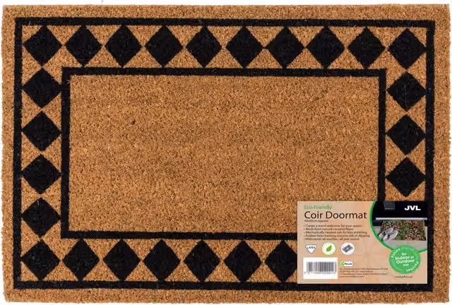 JVL Brown Natural Coir Rectangular Entrance Doormat with Non-Slip Latex Backing
