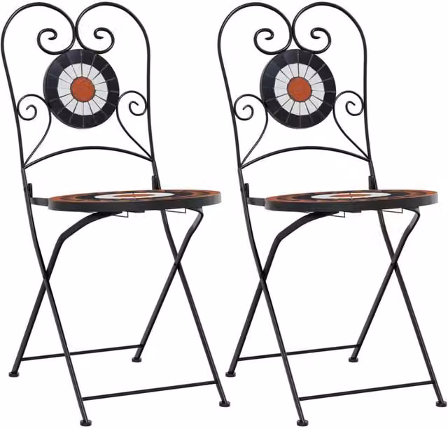 Berkfield Home Set of 2 Foldable Bistro Chairs in White and Terracotta Ceramic and Metal – 1