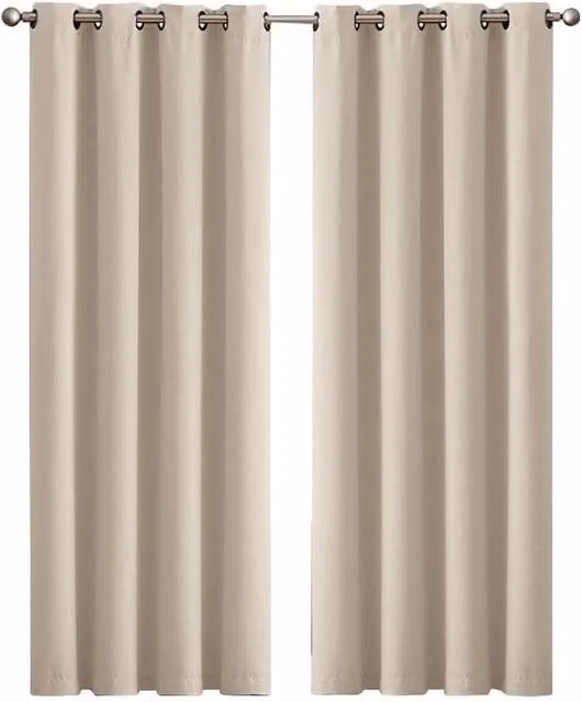 VOGREX 2-Piece Thermal Blackout Curtains in Beige with UV Protection and Sound Dampening – 1