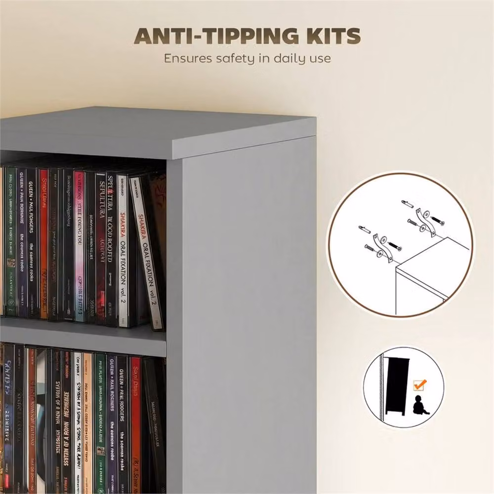 Nordara Set of 2 Grey Wall Mounted CD DVD Media Storage Units with Adjustable Shelves, W: 100 cm, D: 15 cm – 4