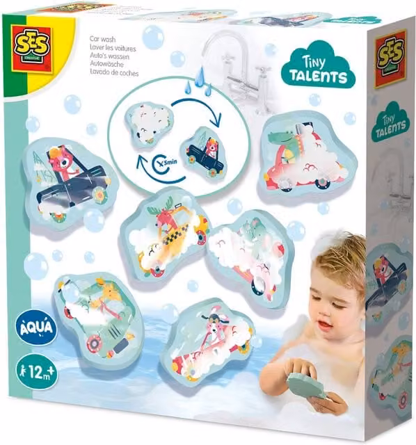 SES Creative Blue and White Reusable Foam Car Wash Vehicle Playset