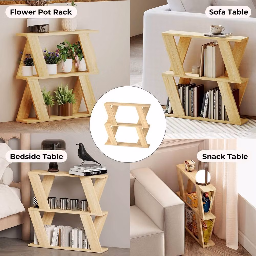 VOGREX 2-Tier Wooden Slim Storage Side End Table in Beige, W/D/H: 56 x 22 x 60 cm – 2