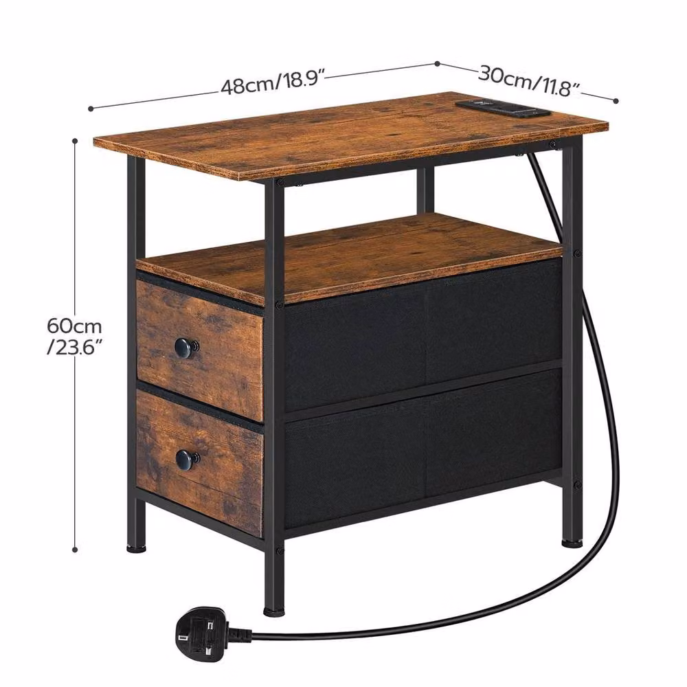 FORGEVIO Brown Wood Bedside Table with Charging Station and Media Compartments – 2