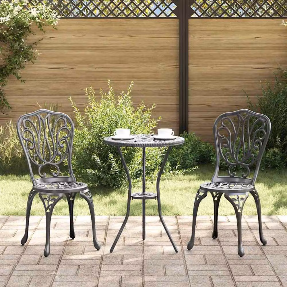 Berkfield Home 3-Piece Classic Garden Bistro Set in Matt Black Cast Aluminium – 2