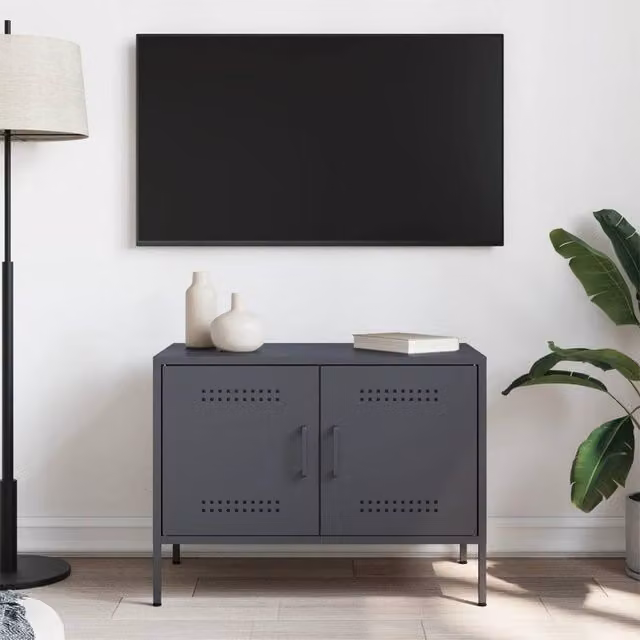 Berkfield Home Anthracite Steel TV Cabinet in Dark Grey, W: 68 cm, D: 39 cm, H: 50.5 cm