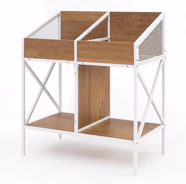 VOGREX Industrial 2-Tier 4-Grid Vinyl Record Magazine Storage Rack in Brown and White Metal
