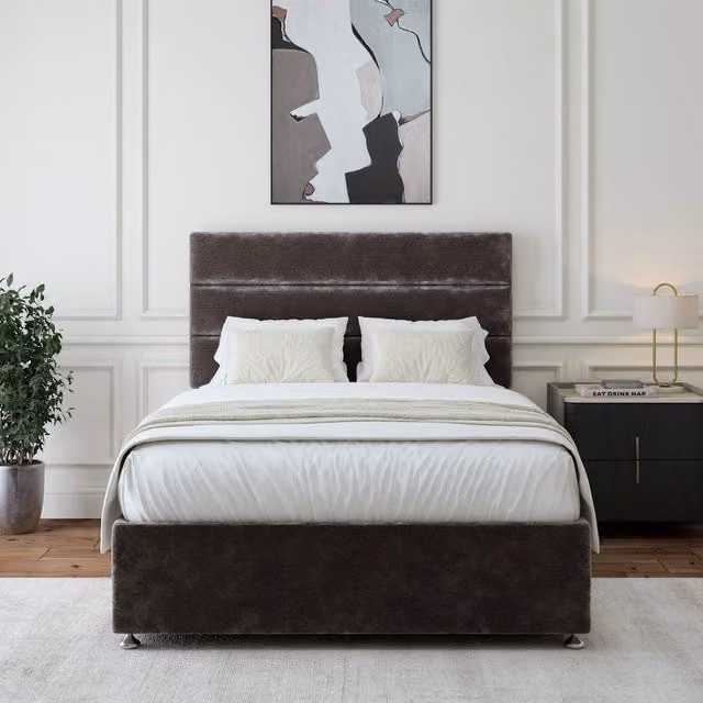Bedmaster Super King Chenille 4 Drawer Divan Base and Square Headboard in Charcoal Grey