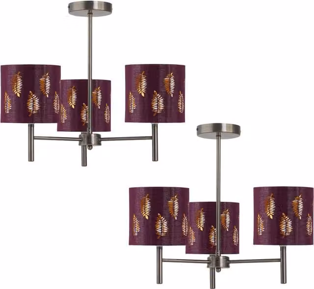 First Choice Lighting Brea Set of 2 Antique Brass Ceiling Light Fittings with Red Fabric Cylinder Shades