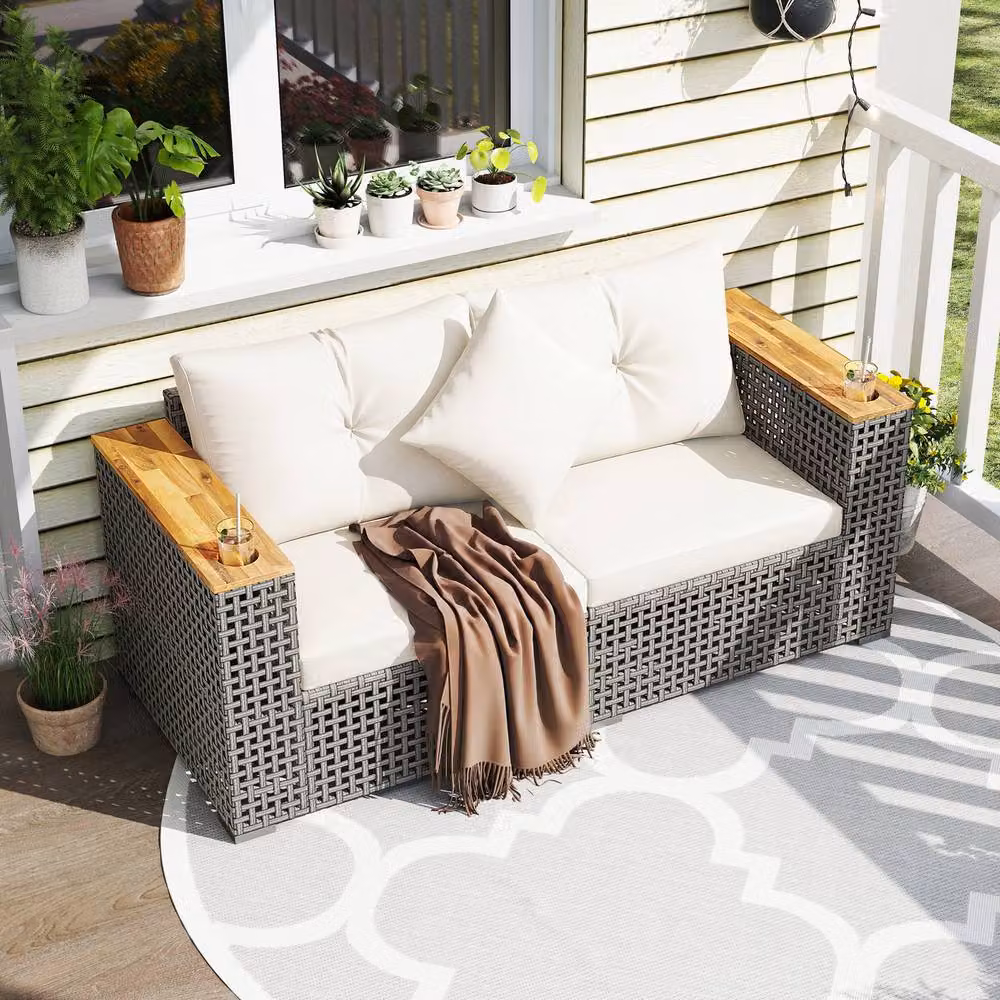 Costway 2-Piece L-Shape Patio Corner Sofa Set with Cushions in White – 3