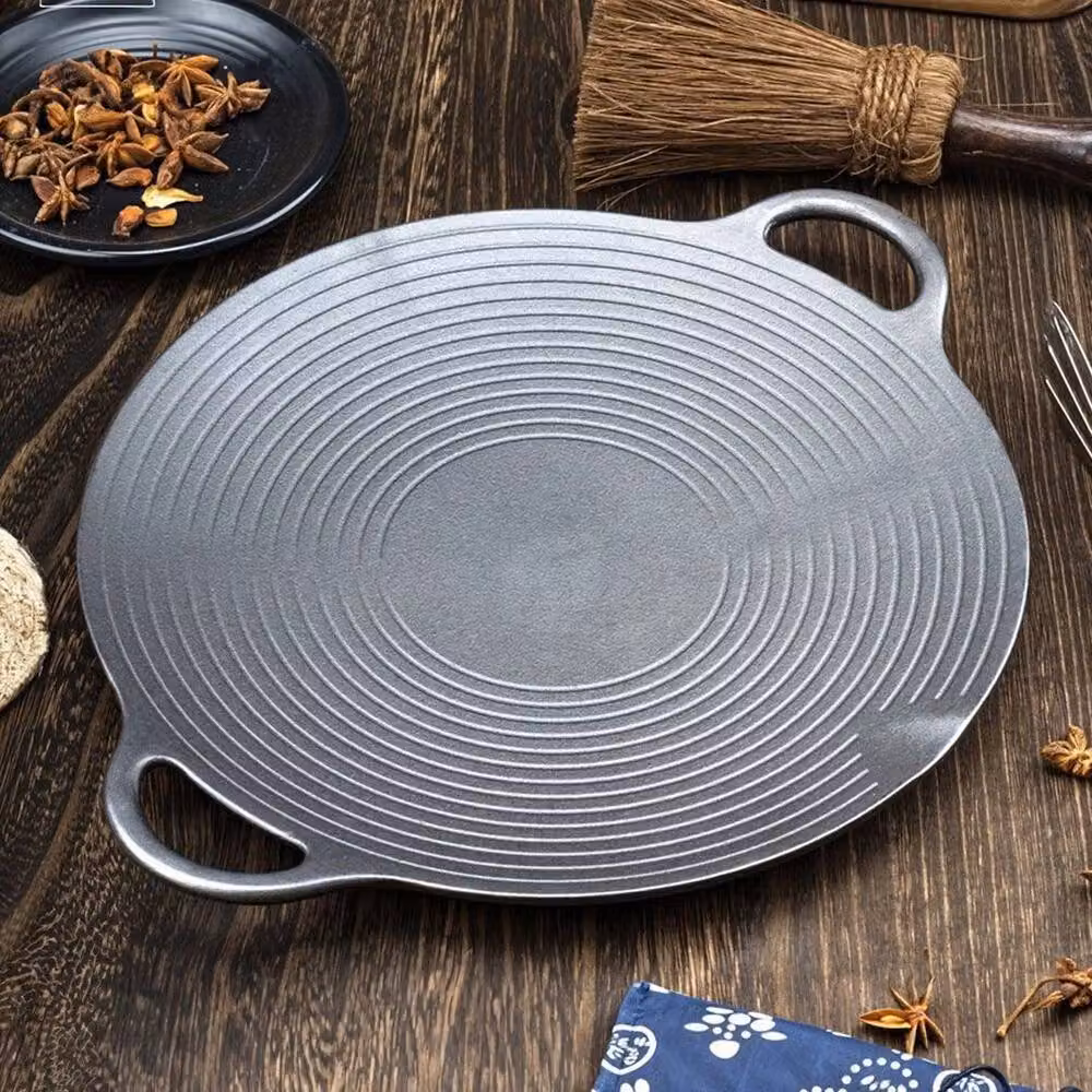 Kelvenix Uncoated Round Cast Iron Frying Pan, Black, W: 48 cm, D: 40 cm, H: 3 cm – 3