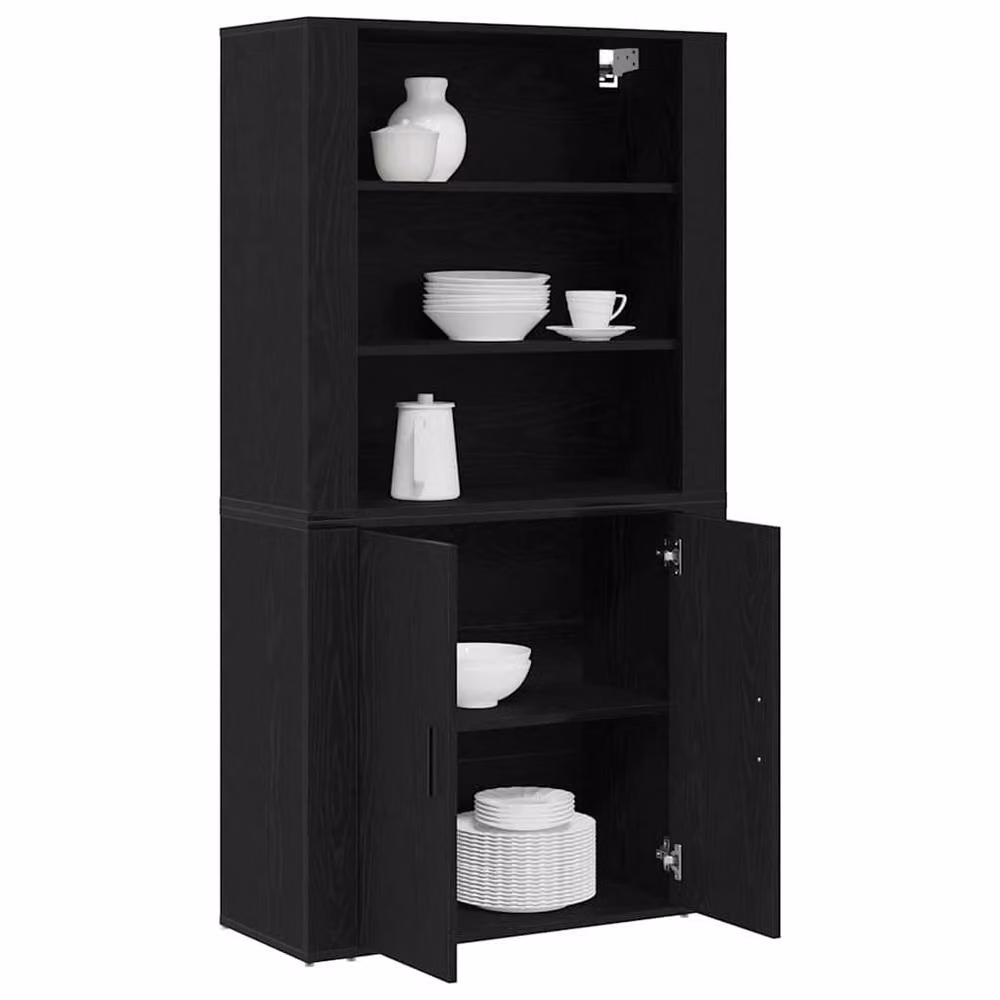Berkfield Home Modern Black Oak Highboard with Hinged Doors and Internal Shelves – 2