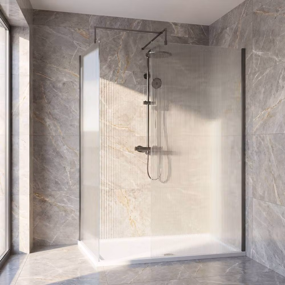Balterley Fluted Walk-In Wetroom Bundle in Gunmetal and Silver, W: 1500 mm, D: 800 mm – 2