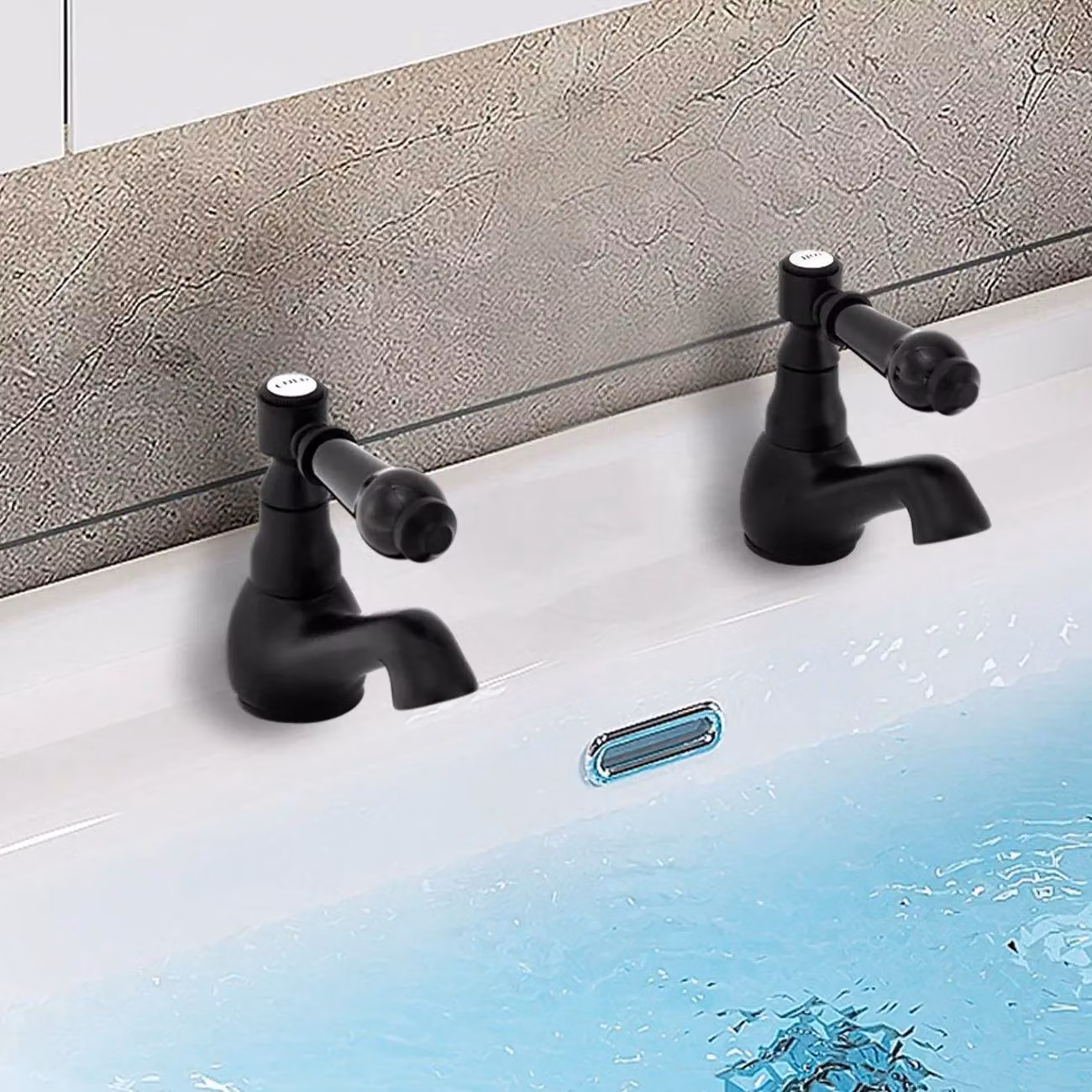 BATHWEST Twin Basin Mixer Taps with Two Handles in Matte Black – 2