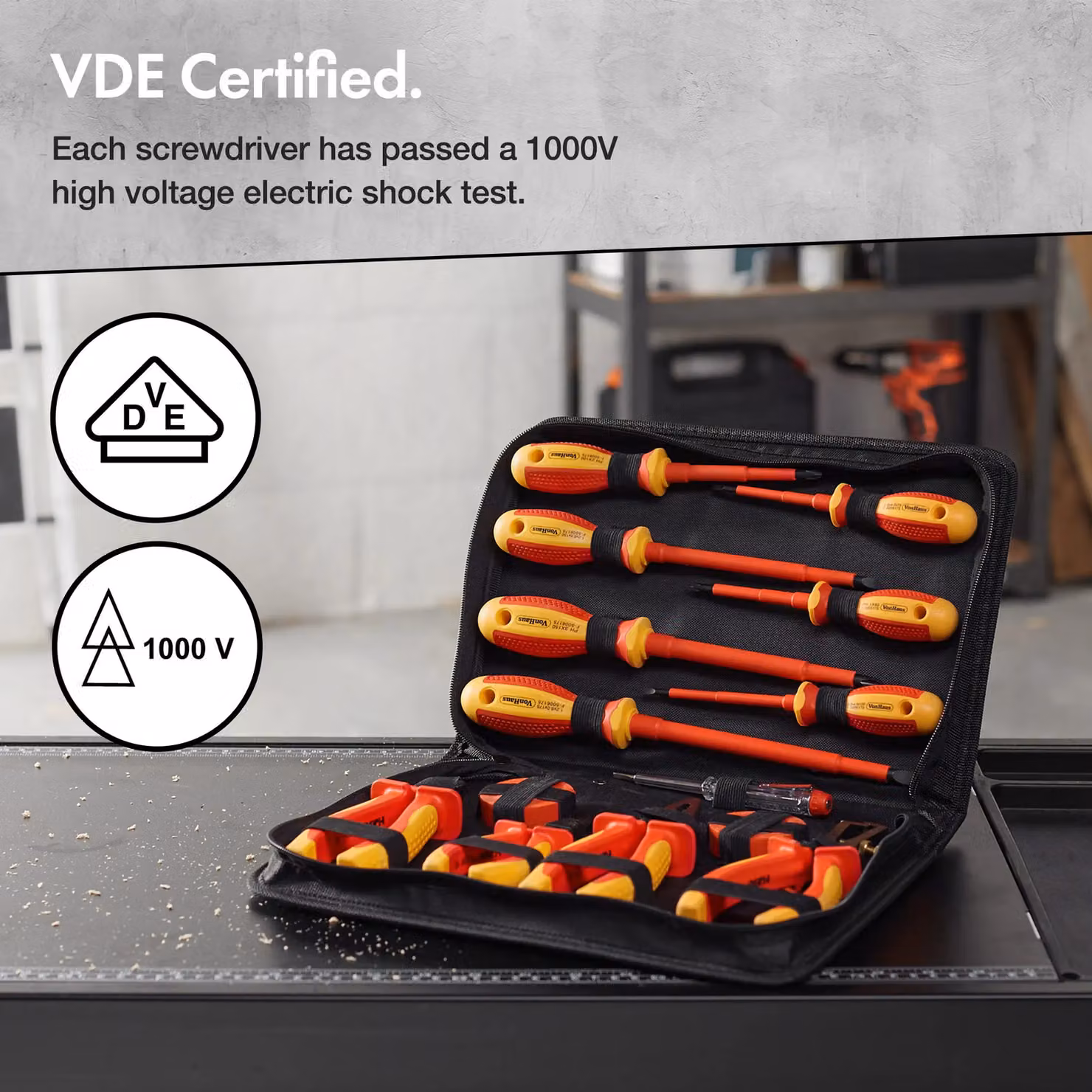 VonHaus 15 Piece VDE Insulated Screwdriver and Pliers Hand Tool Set in Orange – 4