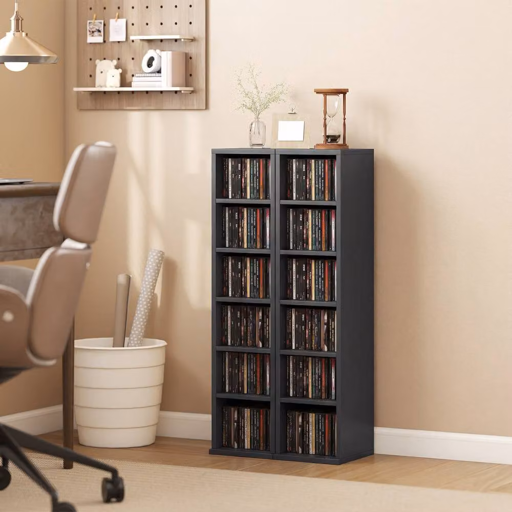 STILVORA Set of 2 Black CD Storage Units with Adjustable Shelves – 2