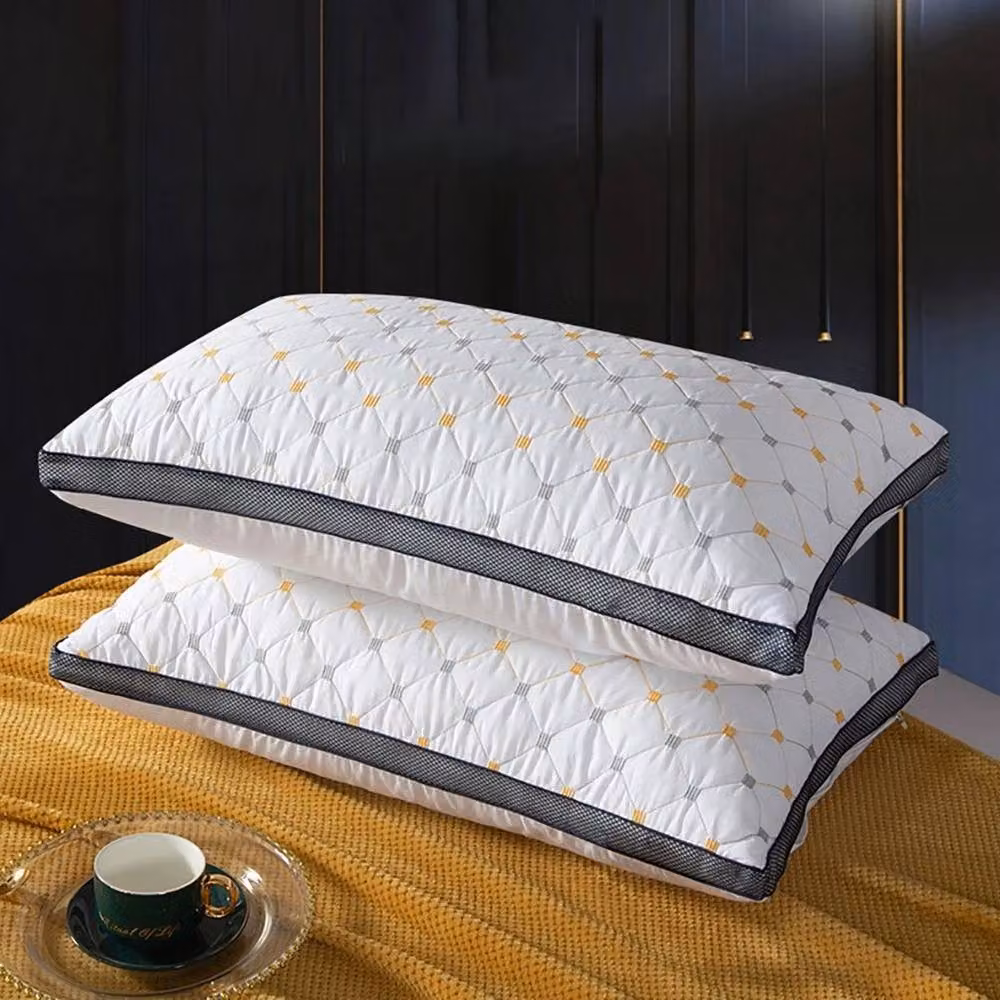 PAWNORA Firm Support Breathable Polyester Pillow with Blue Mesh Trim in White – 4