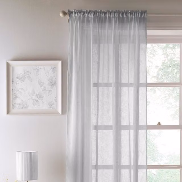 Terrys Silver Grey Plain Transparent Polyester Single Voile Fabric Panel Curtain with Rod Pocket