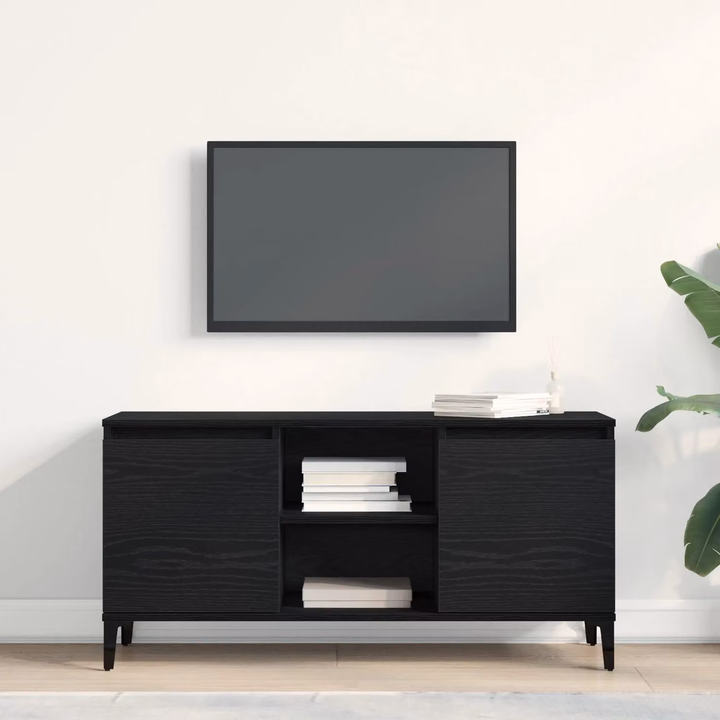 Berkfield Home Black Oak TV Stand in Matt Black MDF, W/D/H: 102 x 35 x 50 cm – 3