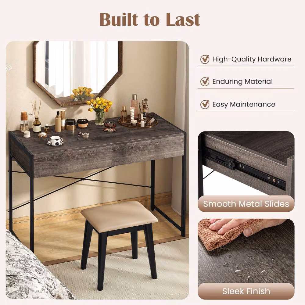 Costway Compact Computer Desk with 2 Drawers in Grey – 3