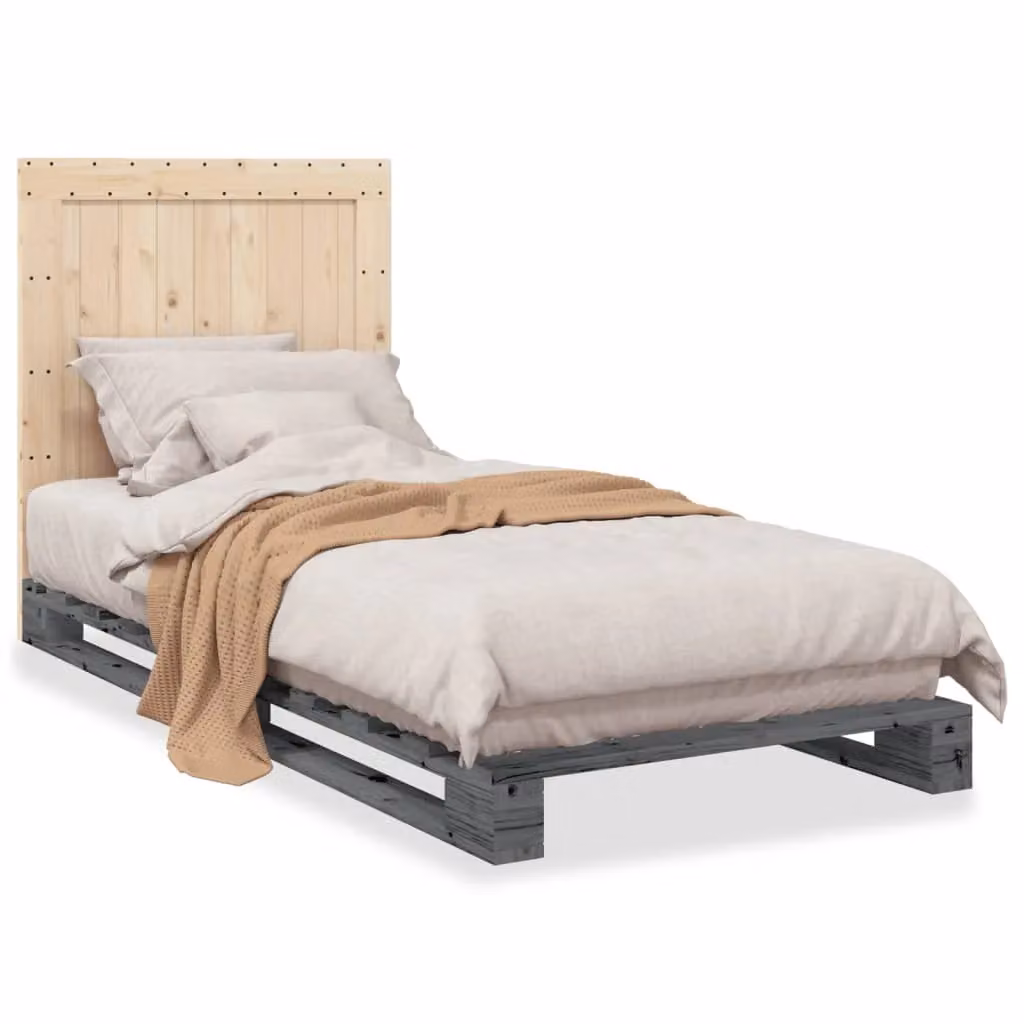 Berkfield Home Grey Solid Wood Pine Bed Frame W/D/H: 90 x 200 cm – 2