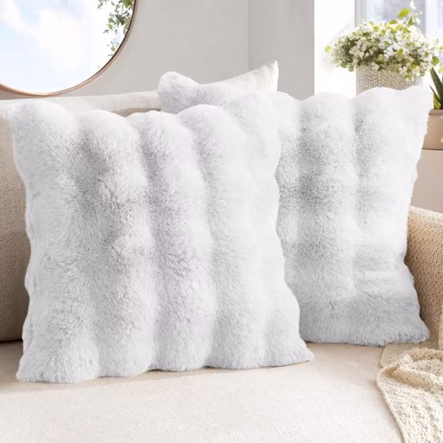 Sweet Dreams Luxury Supersoft Faux Fur Square Cushion, White, W/D/H: 56 x 56 x 56 cm